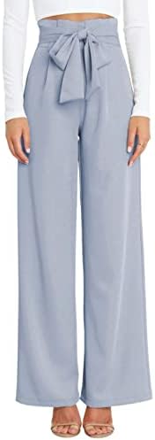 Хувер Женски Панталони Со Висок Струк Секојдневни Џебови Појас Палацо Панталони Со Широк Појас