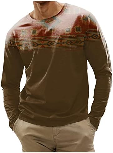 Кошули за мажи Oioloyjm 2023 плус големина Туника врвови што треба да се носат со хеланки, џемпери за џемпери, обичен долг ракав, печатена екипа на блуза