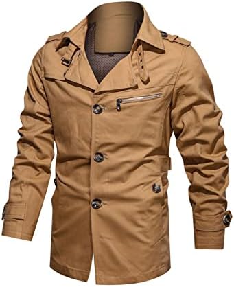 Мажите памучни ровови палто со единечна дојка тенок лаптол, долга јакна, лесна копче за ветровит, палто за ветерници