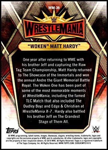 2019 година Топпс патот до Реслманија Реслманија 35 список #WM-39 Woken Matt Hardy WWE Ropting Trading Card