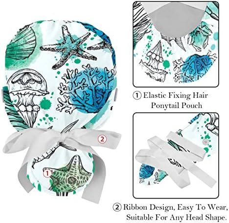 Работно капаче на женски Niaocpwy 2pack со копчиња лента вратоврска назад акварел риби