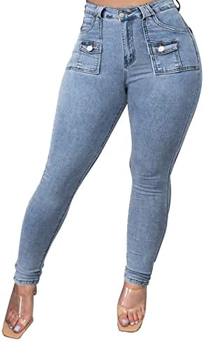 Миашуи Големина 12 Жени Обични Цврсти Џебни Фармерки Патент Панталони Панталони Со Молив Прегледани Предмети