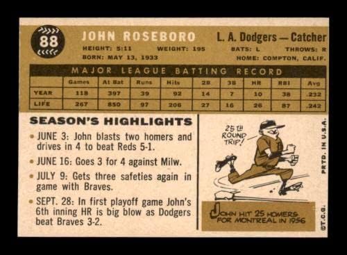 88 Џон Розеборо - 1960 Топс Бејзбол Картички Оценети НММТ - Бејзбол Плочи Автограмирани Гроздобер Картички