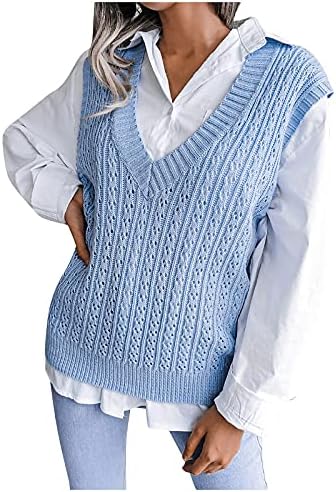 Nokmopo Sweetshirt for Women College College Colle Canseal Oble Loose Stit Vest Fashion V-врат џемпер графички џемпер