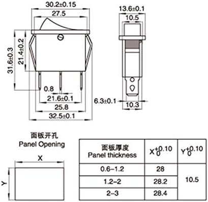 WAAZVXS 5PCS KCD3 Rocker Switch 15A /20A 125V /250V OFF-ON 3 Позиција 3 Пин Електрична опрема за напојување Црно