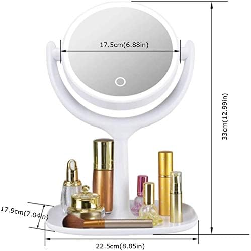 Огледало за шминка за суета огледало со светлина, десктоп 360 ° вртење огледало паметно осветлување на допир на допир, осветлена