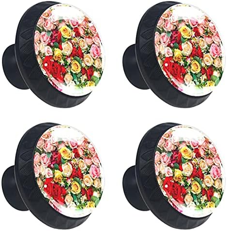 Црни фиоки за фиоки рози цвет Декоративни облекувања копчиња за влечење на вратата за момчиња девојчиња 1,37 × 1,10in