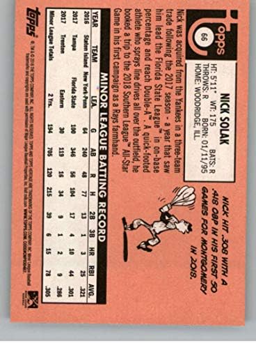 2018 Топс Херитиџ малолетни лица #66 Ник Солак Монтгомери Бисквити РЦ РК Дебитант МЛБ Бејзбол Трговска картичка за тргување со бејзбол