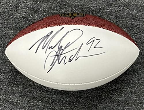 Michael Strahan #92 NY Giants Hofer го потпиша фудбалот со целосна големина на NFL со холограм - автограмирани фудбали