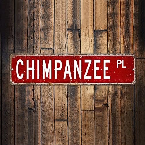 Шимпанзе Пл животински уличен знак Персонализиран вашиот текст Гроздобер алуминиумски знак за шимпанза за lубовник за фарми за тремот Продавница Продавница Wallиде