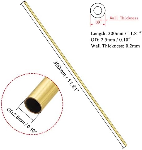 Офуин [3 парчиња] месинг тркалезна цевка 300мм должина од 2,5 мм ОД 0,2 мм Дебелина на wallидот, метален бакар лесна права цевка за цевки за DIY нацрт -шуплива декорација моде