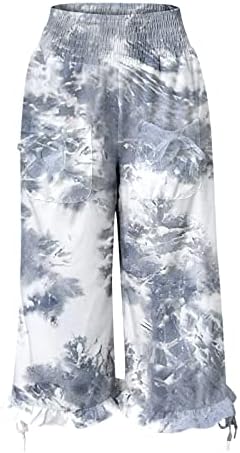 Џемпери за жени со врзани диеви испрскани мастило за печатење лабава панталони со широки нозе ИСИКСК