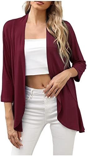 Maseенски лесен кардигански палто мода 3/4 ракав цврста боја отворена предни кошули јакна од излез на блуза