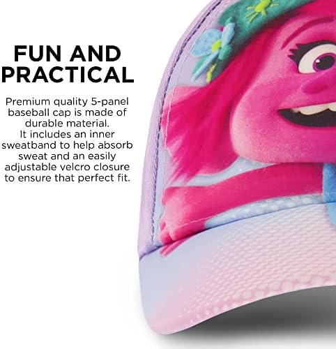 Малата бејзбол капа на девојчињата DreamWorks, тролови прилагодливи детски капа на возраст од 4-7 години
