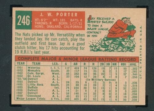 Cherry SGC 8 Nm Mint JW Porter 1959 Topps #246 J W Crisp Graded Beauty MLB TPHLC - Бејзбол плоча со автограмирани гроздобер картички