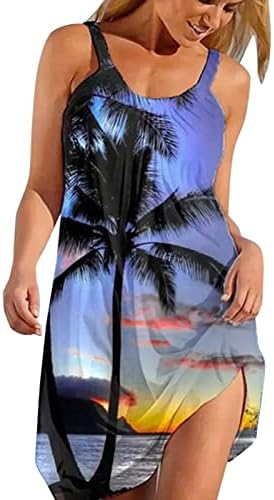 Fragarn женски фустани лето, дами бохо летен фустан секси печатење без ракави, хавајски случајно лабава удобна мини
