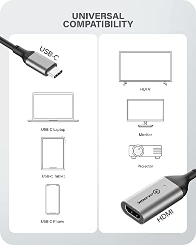 Alogic USB C до HDMI адаптер, го поддржува HDMI 4K 60Hz за MacBook Pro, MacBook Air, iPad Pro/Air 2020, Pixelbook, XPS, Galaxy и многу повеќе
