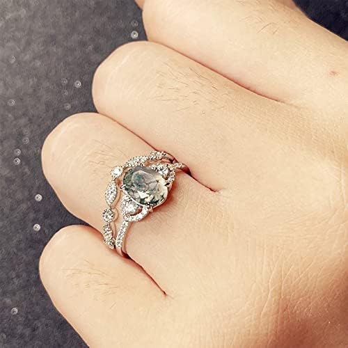 Женски прстени женски прстени мода овален бел камен прстен луксузен дијамант овален зелена шема прстен венчален ангажман накит подарок