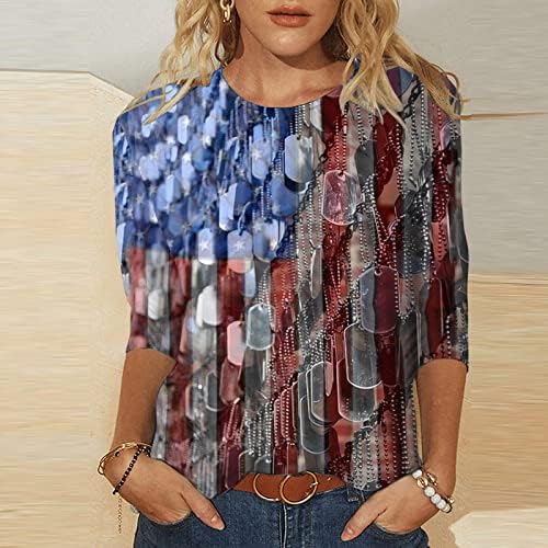 Seryu летен пуловер за жени вечера плус големина кул 3/4 ракав лажичка вратот Американско знаме светло плетенка кошула