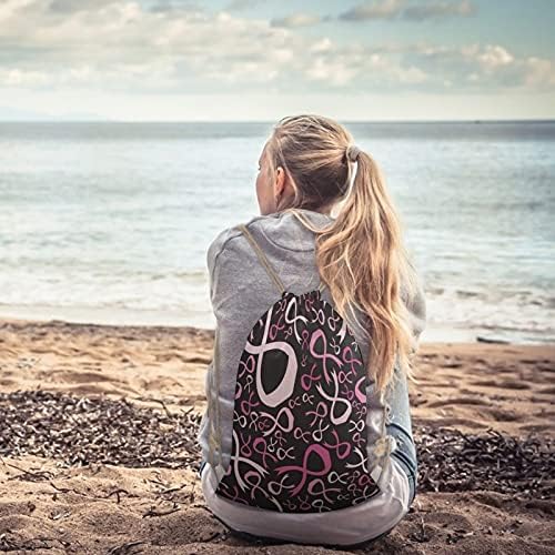 Свесност За Рак На дојка Розова Лента Платно Врвка Ранец Торба За Рамо Секојдневен Дневен Ранец За Теретана Јога Патување На Плажа Училиште