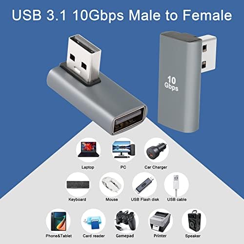 Qianrenon USB 3.1 90 ° адаптер USB Месен до женски десен агол спојка 10Gbps USB 3.1 Конектор за конвертор за полнење на податоци за трансфер