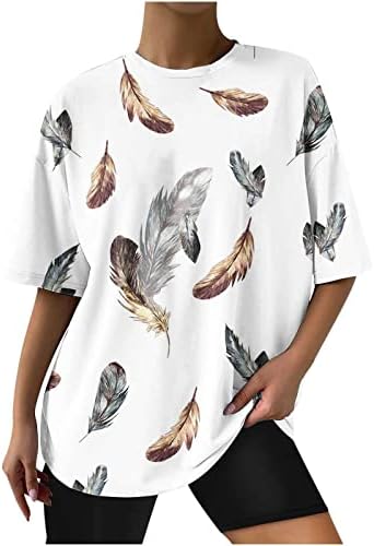 Летни омбре кошули за жени 2023 Преголеми врвови за боја, лабава тунична каузална тренингот маички маички екипаж на вратот трендовски блуза