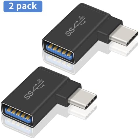 Poyiccot десен агол USB C до USB адаптер, USB C до USB 3.0 адаптер, 10Gbps USB C машки до USB 3.0 женски адаптер, 90 степени USB женски во USB C адаптер конвертор за лаптопи и телефон, 2pack
