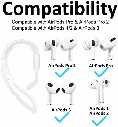 Прилагодливи куки за ушите компатибилни со AirPods Pro 2 2022 Ослободување [Anti-Slip], 360 степени за прилагодување на ротацијата на ушите на спортови на спортови на спортот, ко?