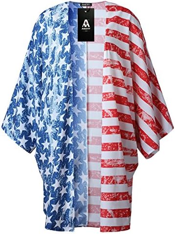 4 јули Печатење На Женско Американско Знаме Кимоно Покријте Ги Врвовите Кошула Патриотски Кардиган