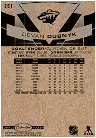 2019-20 O-PEE-CHEE #267 DEVAN DUBNYK MINNESOTA WILD NHL HOCKEY CARTING