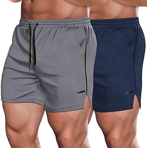 Coofandy Man's 2 Pack Gym Short Shorts Shits Mesh Лесни боди -билдинг панталони Обука за трчање спортски џогер со џебови