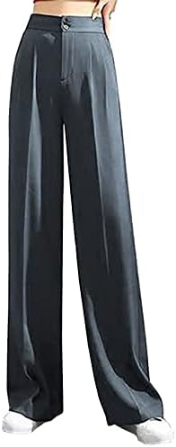 LMSXCT фустани панталони за жени кои се протегаат со високи половини, панталони со права нога лабава удобна обична деловна работа панталони со џебови