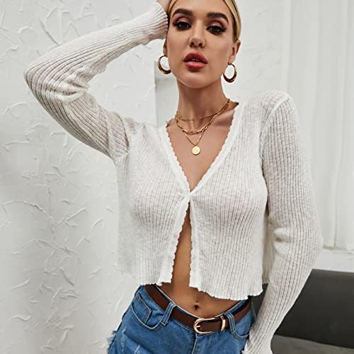 Женски кардиган џемпер моден темперамент обичен секси копче плете кардиган со долг ракав врвен џемпер