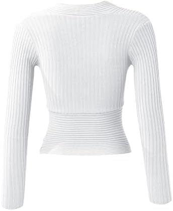 Prdecexlu низок исечен пуловер за жени колеџ со долг ракав пулвер зимски модерен дрес завиткан длабок v врат тенок дел