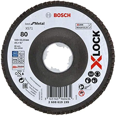 Bosch Professional 2608619201 Angled Flap Disc Најдобро за метал, X-LOCK, X571, дијаметар 125 mm, Grit K40