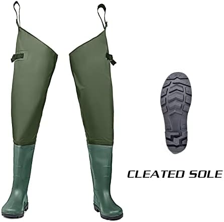 Рибарир колк на колк водоотпорни чизми за колк за мажи и жени со чизми со лесен подигање на лаик, собрана 2-полна/ПВЦ риболов колк кафеава и зелена боја
