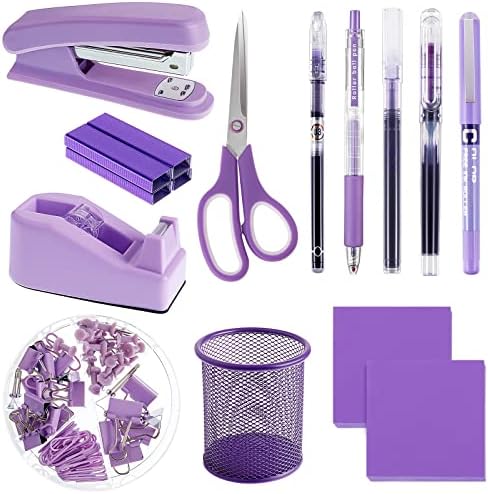 12 компјутери Виолетова канцеларија материјали со пурпурна биро за додатоци со столб со лента за лента за лента за хартија, кутија