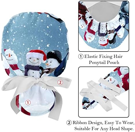 Медицински капачиња за жени со копчиња долга коса, 2 парчиња прилагодливо работно капаче, Божиќен венец на рустикален дрвен