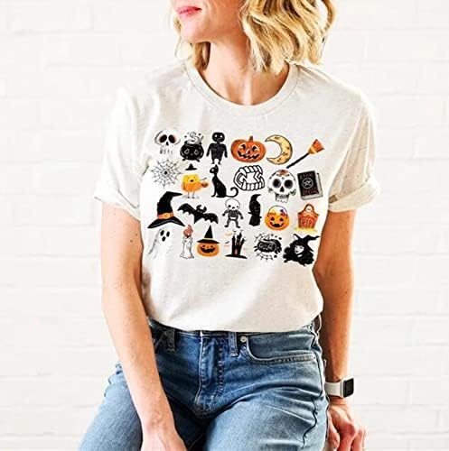 Ноќта на вештерките Денот на благодарноста маици женски смешни леопард графички тиквички графички маички Краток ракав е пад на кошулата