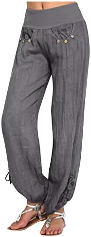 Miashui џебни хеланки плус големина цврсти лабави панталони обични жени модни панталони копчиња нога 3xl јога панталони за жени