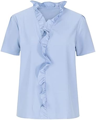 Кошула со блуза за жени есен лето кратко ракав 2023 облека V вратот бренд peplum скромна маица 07 07