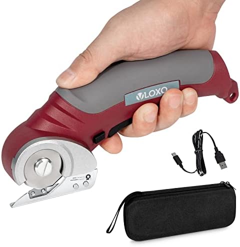VLOXO Безжични Електрични Ножици, Ротирачки Секач За Ткаенина Со Безбедносна Брава Црвена И Безжична Картонска Машина, Електричен