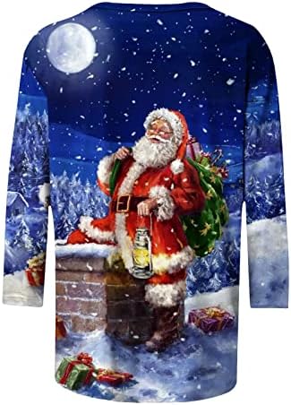 3/4 ракав маица за жени грда Дедо Мраз печати божиќни lубовници кошули со долги ракави Туника врвови удобен пуловер