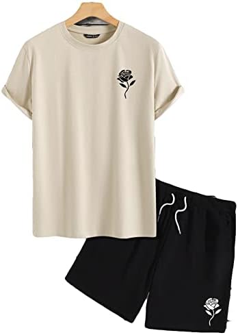 Oyoangle машки 2 парчиња облека за графички печати маица и шорцеви поставени тренерки