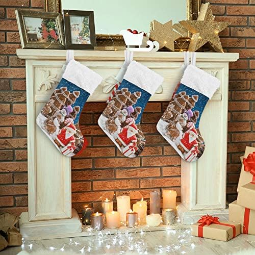Алаза Божиќни чорапи куќа и дрвја Божиќ Снежен човек Дедо Мраз Класик Персонализирани големи декорации за порибување за семејни