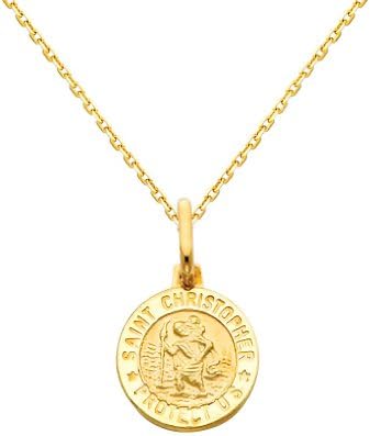 Светскиот Центар За Накит 14к Жолто Злато Религиозен Приврзок За Медал Свети Кристофер со Ѓердан од кабелски Синџир од 0,9 мм