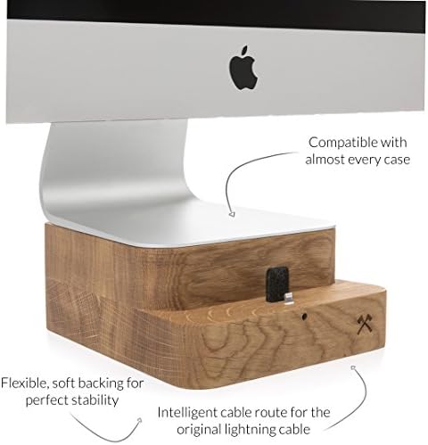 Woodcesories - Imac Stand + iPhone Dock компатибилен со iMac 21,5 & iPhone, изработен од вистинско дрво, Ecofoot Dock EDT.