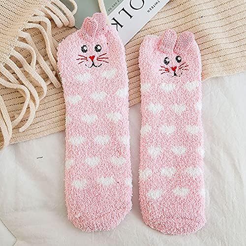 Белкол Божиќни нејасни кадифни цртани чорапи за жени девојки дебели топли влечки чорапи за одмор, меки волна зимска екипа чорапи