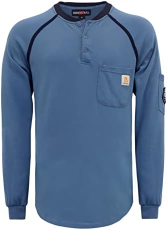 Bocomal FR кошули за мажи отпорни на пламен кошули NFPA2112/CAT2 7.1oz Машки долги ракави за оган ретардант Хенли кошули