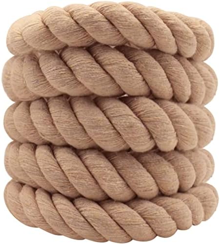 1,5 ″ × 32 ′ памучно јаже со 3-влакно извртено памучно јаже природно густо кафеаво јаже за влечење на воени спортови, декорација, затворено